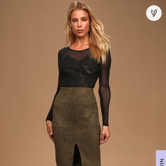 Lulus- No meshing around black lace long sleeve mesh bodysuit - Picture 3 of 3